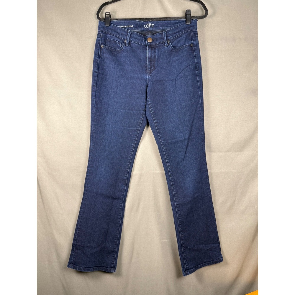 LOFT Modern Sexy Boot Jeans Womens 8 29 Dark Indigo Blue Stretch Bootcut Denim